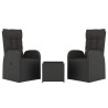 Ensemble de salon de jardin 3 pcs noir poly rotin et acier 