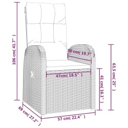 Ensemble de salon de jardin 3 pcs noir poly rotin et acier 