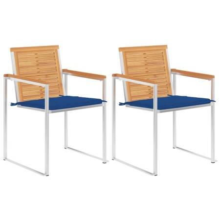 Chaises de jardin avec coussins lot de 2 Teck solide et acier 