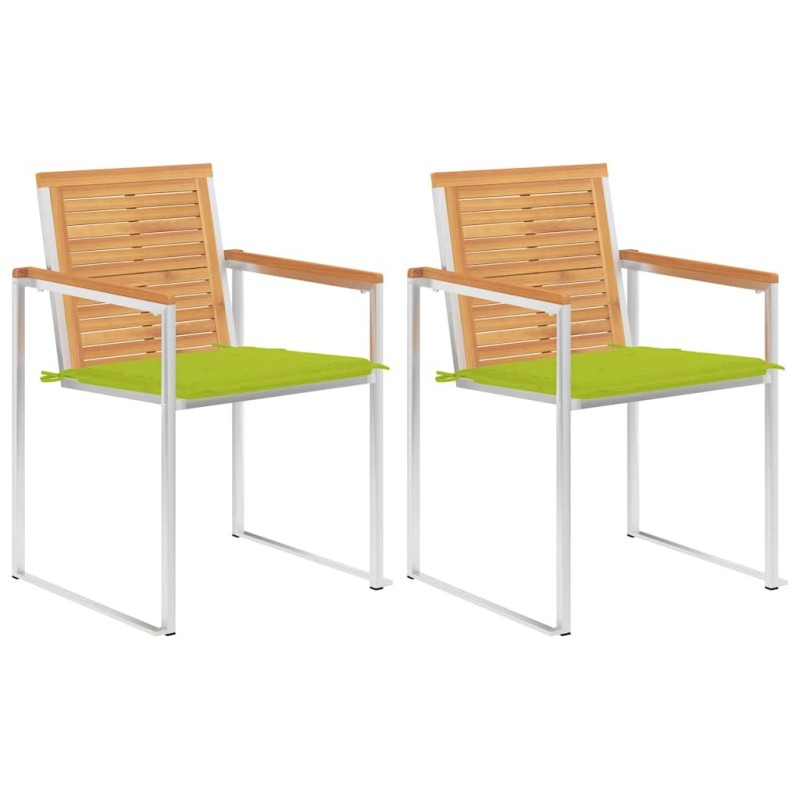 Chaises de jardin avec coussins lot de 2 Teck solide et acier 