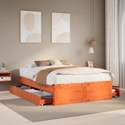 Cadre de lit sans matelas avec tiroirs brun cire 150x200 cm pin 