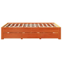 Cadre de lit sans matelas avec tiroirs brun cire 150x200 cm pin 