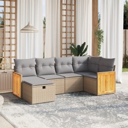 Salon de jardin avec coussins 6pcs mélange beige résine tressée 