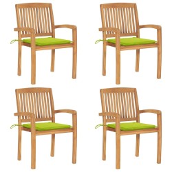 Chaises de jardin empilables avec coussins lot de 4 Teck solide 