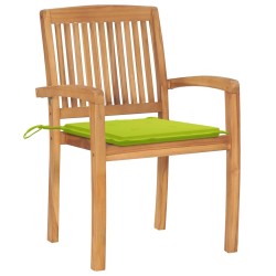 Chaises de jardin empilables avec coussins lot de 4 Teck solide 