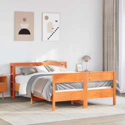 Cadre de lit sans matelas cire marron 135x190cm bois pin massif 