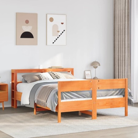Cadre de lit sans matelas cire marron 135x190cm bois pin massif 