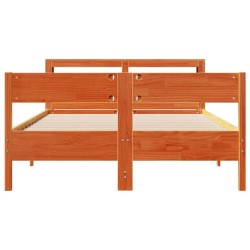 Cadre de lit sans matelas cire marron 135x190cm bois pin massif 