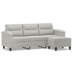 Canapé 3 places repose-pieds Gris clair 180 cm Tissu microfibre 