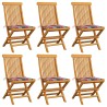 Chaises de jardin et coussins à carreaux rouge lot de 6 Teck 