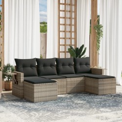 Salon de jardin 6 pcs avec coussins gris clair résine tressée 