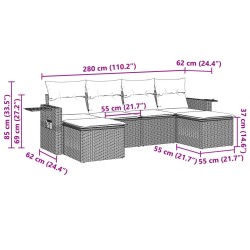 Salon de jardin 6 pcs avec coussins gris clair résine tressée 