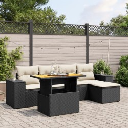 Salon de jardin 6 pcs avec coussins noir résine tressée 