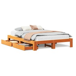 Cadre de lit sans matelas cire marron 150x200cm bois pin massif 