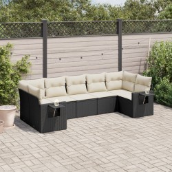 Salon de jardin 7 pcs avec coussins noir résine tressée 