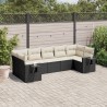 Salon de jardin 7 pcs avec coussins noir résine tressée 