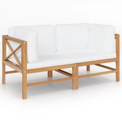 Banc de jardin 2 places avec coussins crème Bois de teck solide 