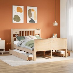 Lit bibliothèque sans matelas 160x200 cm bois massif de pin 