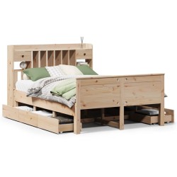 Lit bibliothèque sans matelas 160x200 cm bois massif de pin 