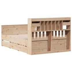 Lit bibliothèque sans matelas 160x200 cm bois massif de pin 
