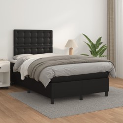 Sommier à lattes de lit avec matelas noir 120x190 cm similicuir 