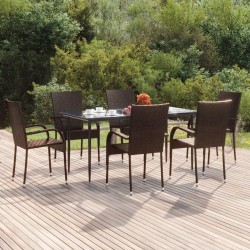 Ensemble à manger de jardin 7 pcs Marron Résine tressée 
