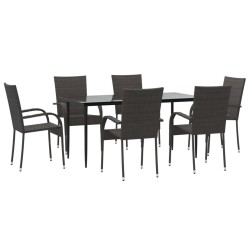 Ensemble à manger de jardin 7 pcs Marron Résine tressée 