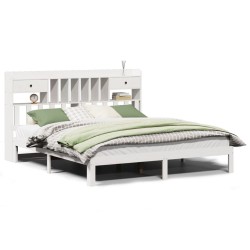 Lit bibliothèque sans matelas blanc 180x200 cm bois pin massif 