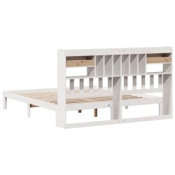 Lit bibliothèque sans matelas blanc 180x200 cm bois pin massif 