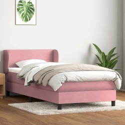 Sommier à lattes de lit avec matelas rose 100x210 cm velours 