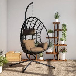 Chaise suspendue en forme d'œuf et support taupe rotin et acier 