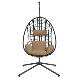 Chaise suspendue en forme d'œuf et support taupe rotin et acier 