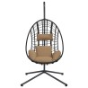 Chaise suspendue en forme d'œuf et support taupe rotin et acier 