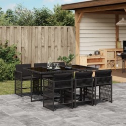 Ensemble à manger de jardin coussins 7pcs Noir Résine tressée 