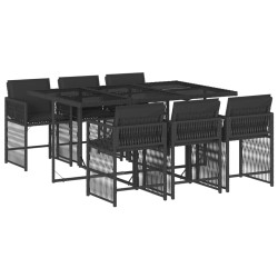 Ensemble à manger de jardin coussins 7pcs Noir Résine tressée 