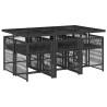 Ensemble à manger de jardin coussins 7pcs Noir Résine tressée 