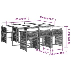 Ensemble à manger de jardin coussins 7pcs Noir Résine tressée 