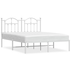 Cadre de lit métal sans matelas et tête de lit blanc 135x190 cm 