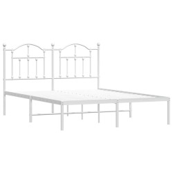 Cadre de lit métal sans matelas et tête de lit blanc 135x190 cm 