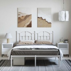Cadre de lit métal sans matelas et tête de lit blanc 135x190 cm 