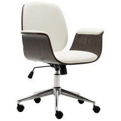 Chaise de bureau Blanc Bois courbé et similicuir 