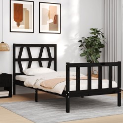 Cadre de lit sans matelas noir 100x200 cm bois massif de pin 