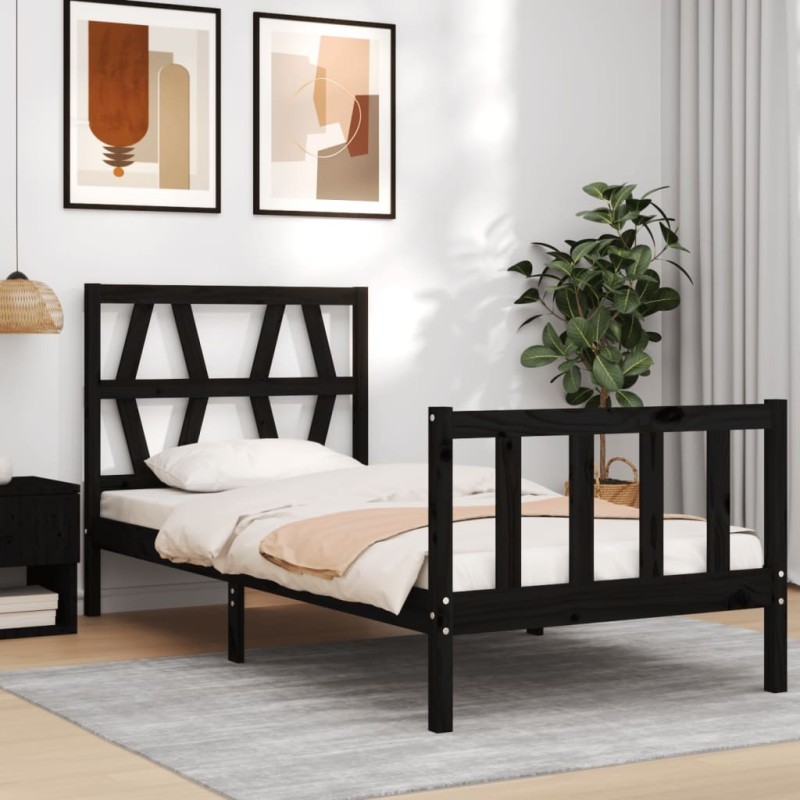 Cadre de lit sans matelas noir 100x200 cm bois massif de pin 