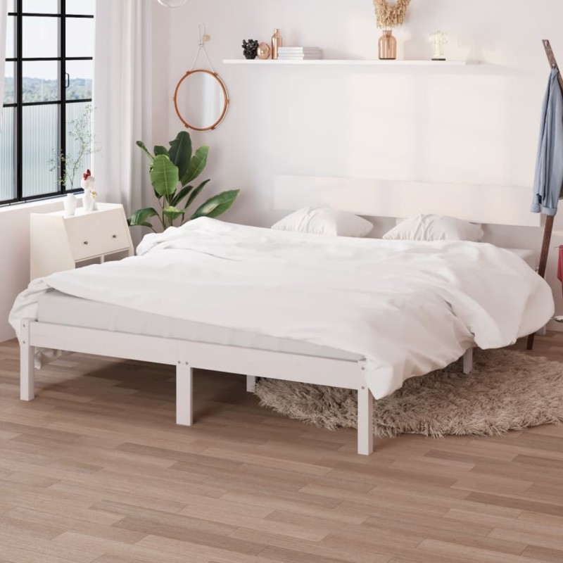 Cadre de lit sans matelas blanc bois de pin massif Cadre de lit sans matelas blanc bois de pin massif