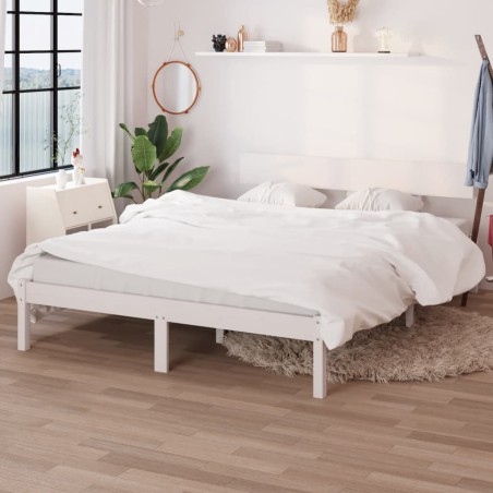 Cadre de lit sans matelas blanc bois de pin massif 