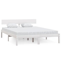 Cadre de lit sans matelas blanc bois de pin massif 