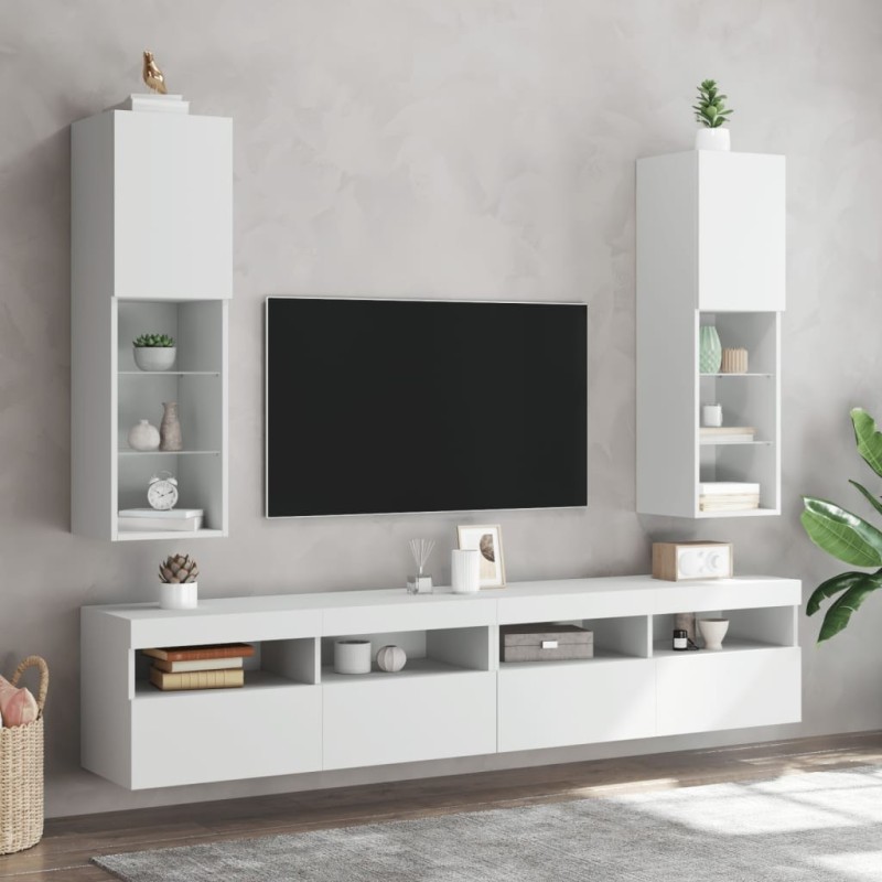 Meubles TV avec lumières LED 2 pcs blanc 30,5x30x102 cm 