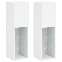 Meubles TV avec lumières LED 2 pcs blanc 30,5x30x102 cm 