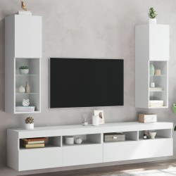 Meubles TV avec lumières LED 2 pcs blanc 30,5x30x102 cm 