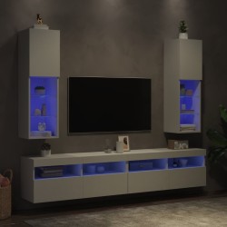 Meubles TV avec lumières LED 2 pcs blanc 30,5x30x102 cm 